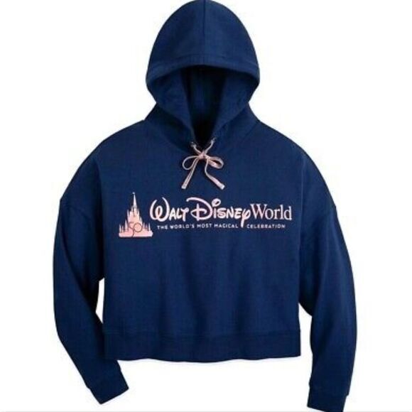 Walt Disney World NWT -817 50th Anniversary Navy Castle Crop Top Hoodie size 1X - Picture 1 of 9